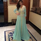 Роскошные марокканские Кафтан Вечерние платья 2021 Новое поступление Очаровательные золотые кружевные арабские мусульманские Вечерние платья с V-образным вырезом
