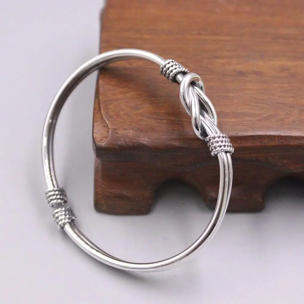 Pure 999 Fine Silver Bracelet Width 10mm Imitation Rope Weave Knot Cuff Bangle 55-60mm About 18g