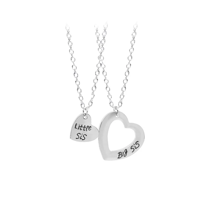 

Women Girl Big Little Sis Heart Pendant Necklace Set Fashion Jewelry