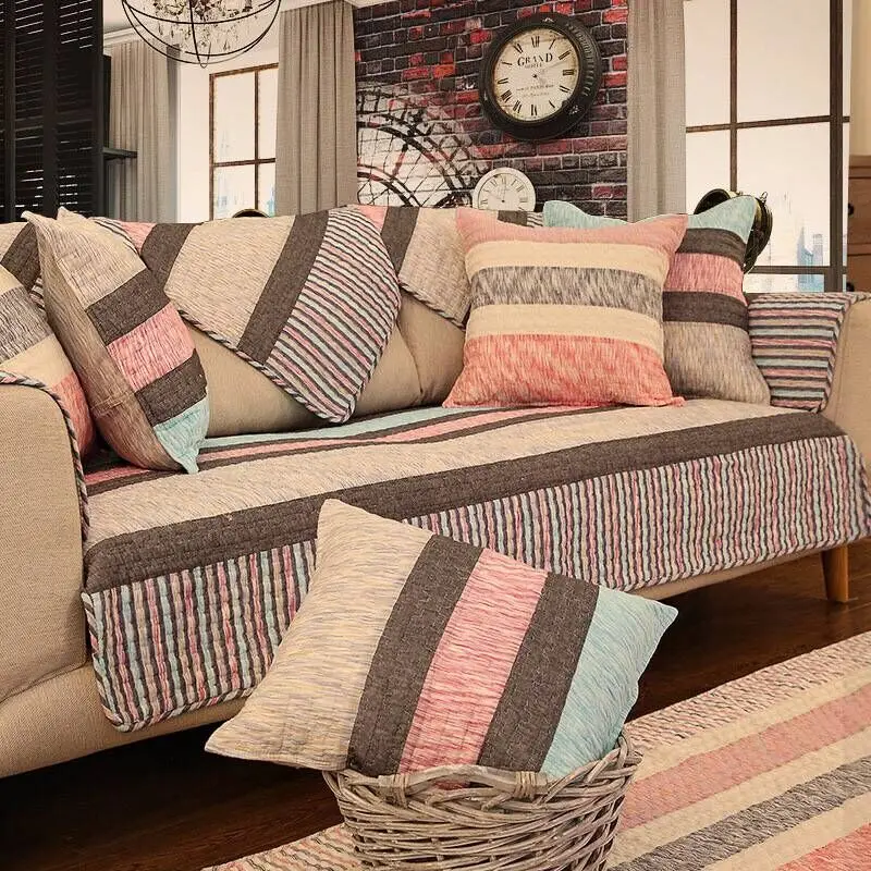 Современный разноцветный чехол для дивана в полоску гостиной угловая подушка