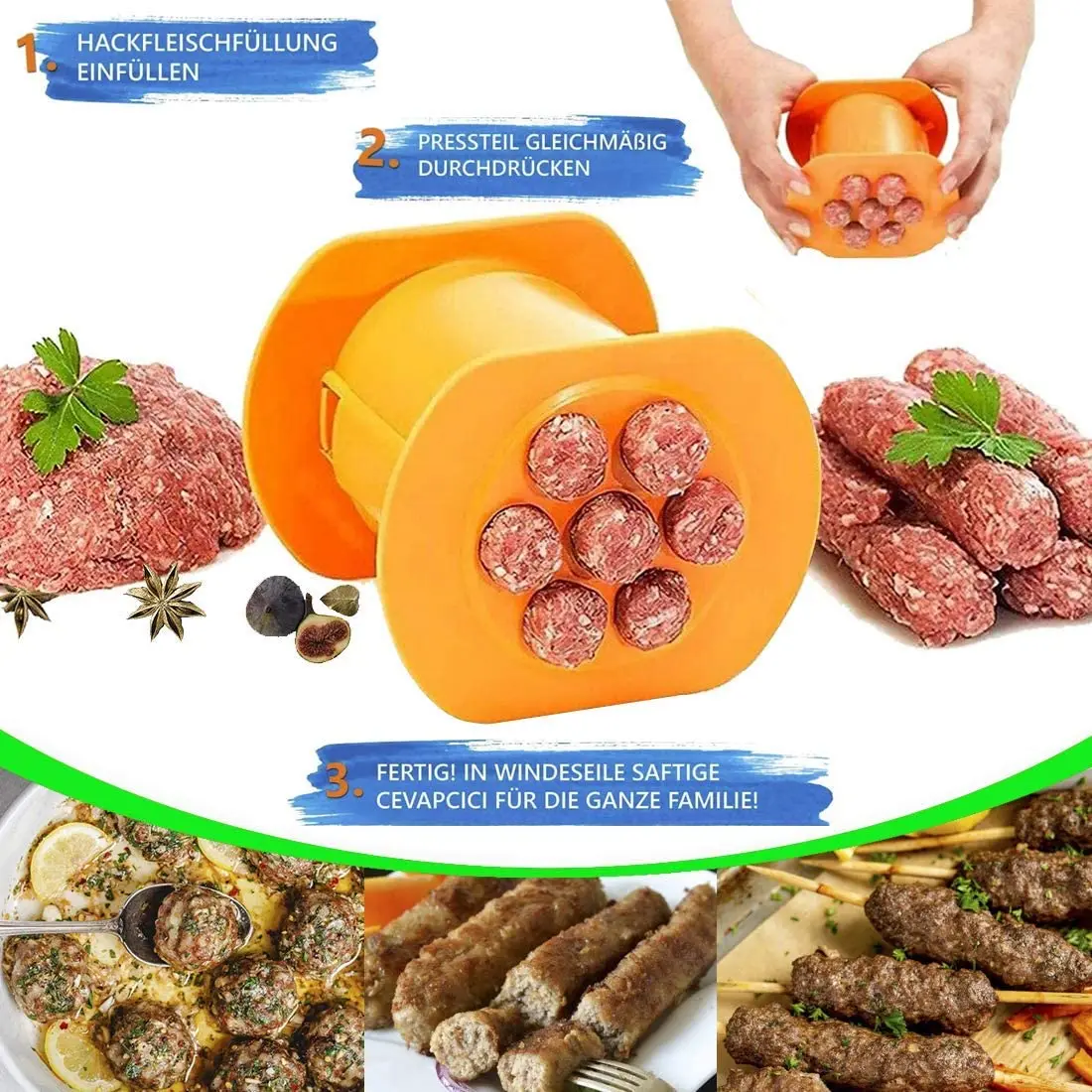 Sausage Maker 7 Sausages in One Press Manual Hot Dog Non Stick Household Barbecue Grilling Molds - BBQ Grill Accessories | Дом и сад