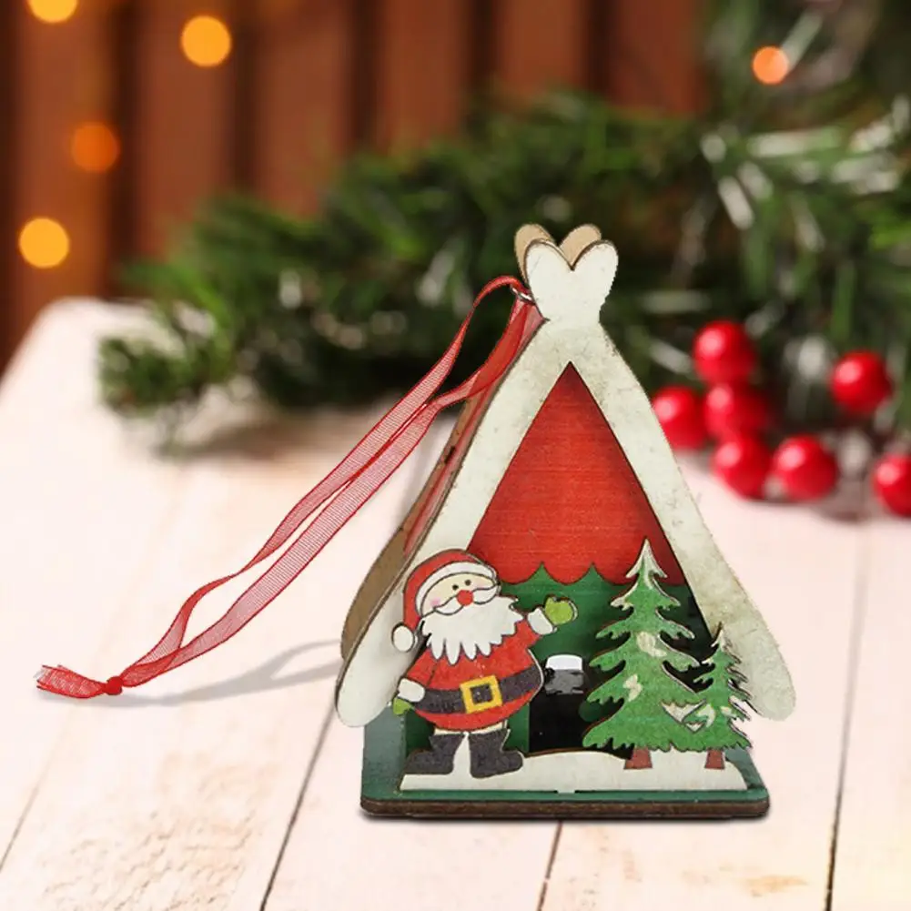 

Wooden House Christmas Crafts Hanging Ornaments Christmas Tree Pendant Garden Branches Building Festival Home Decor