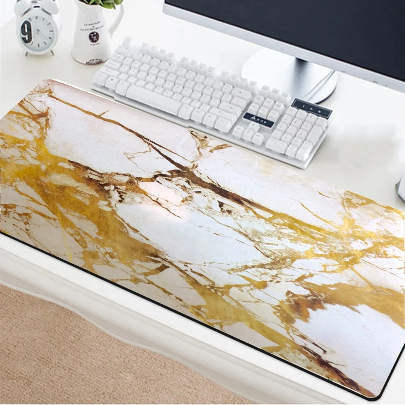 Коврик для мыши Yuzuoan 90x40 программируемый коврик Золотая мраморная текстура PC