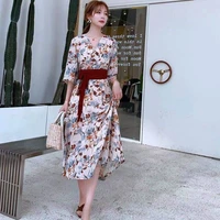 japanese girls bandage dress 2021 summer new fat mm kimono light mature temperament waist slim long skirt