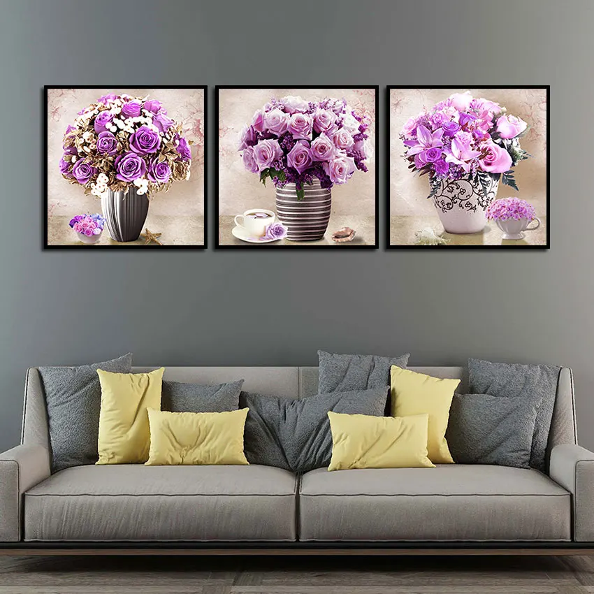 

Modern Abstract Wall Art Pink Rose Flowers Bouquet Paintings Nordic Square Canvas Posters Prints Living Room Bedroom Decoration