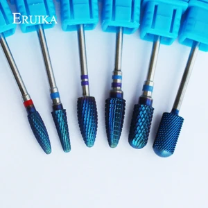 Вольфрамовые карбидные нанофрезы ERUIKA, 6 типов, голубые, с нанопокрытием, Металлические фрезы для маникюра, аксессуары для ногтей, фрезы для ногтей