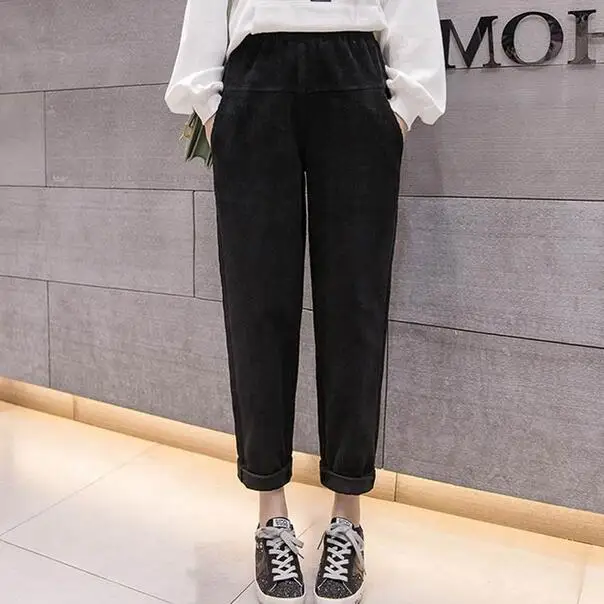 Весенне-осенние вельветовые брюки с высокой талией женские эластичным поясом