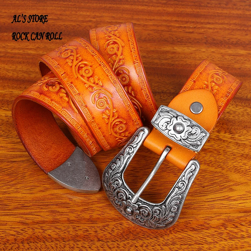 

ALZY08 Genuine Cowhide Leather Handmade Durable Popular Buckle Biker Belt