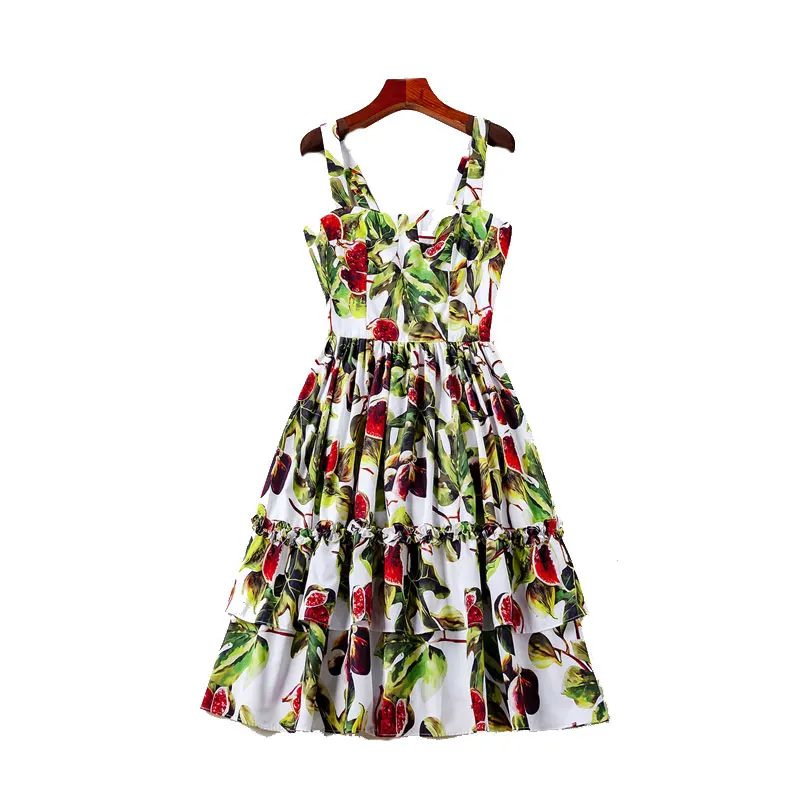 Женское платье на бретелях-спагетти с принтом в виде тропических листьев инжиров