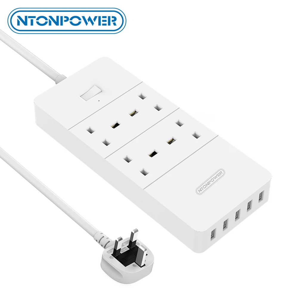 

NTONPOWER 4 Way Extension Lead with 5 USB 1700J Surge Protection UK Plug with 1.5 Meter Extension Cable for Home Office