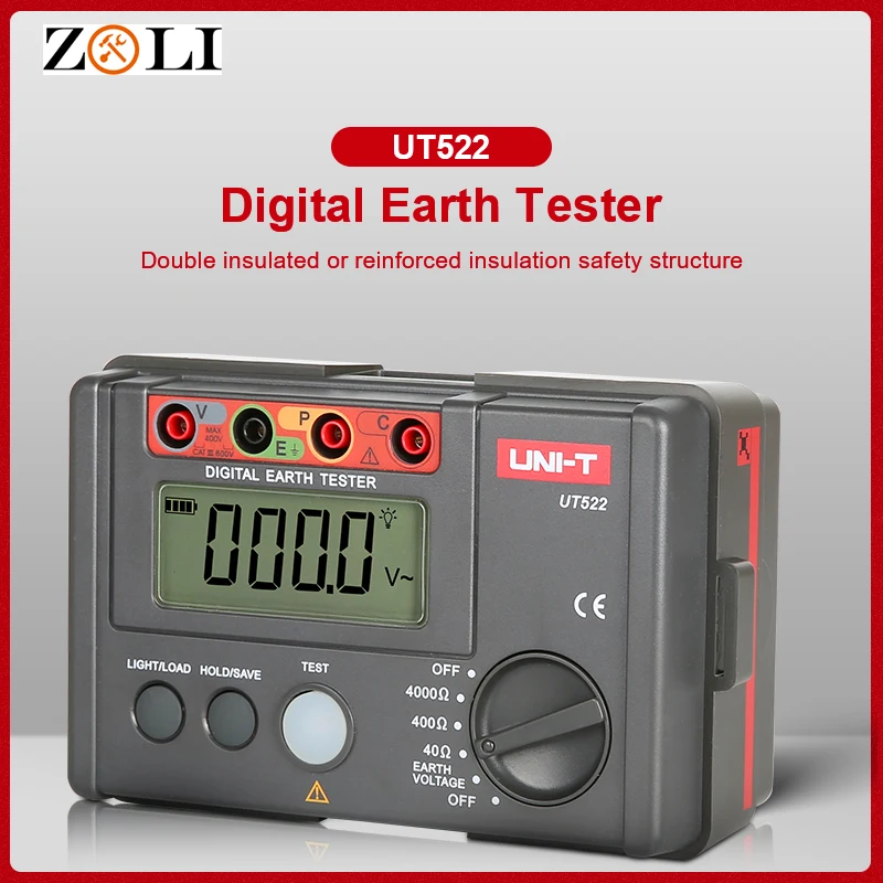 Высокоточный цифровой тестер сопротивления заземления UT522 с ЖК дисплеем дисплей