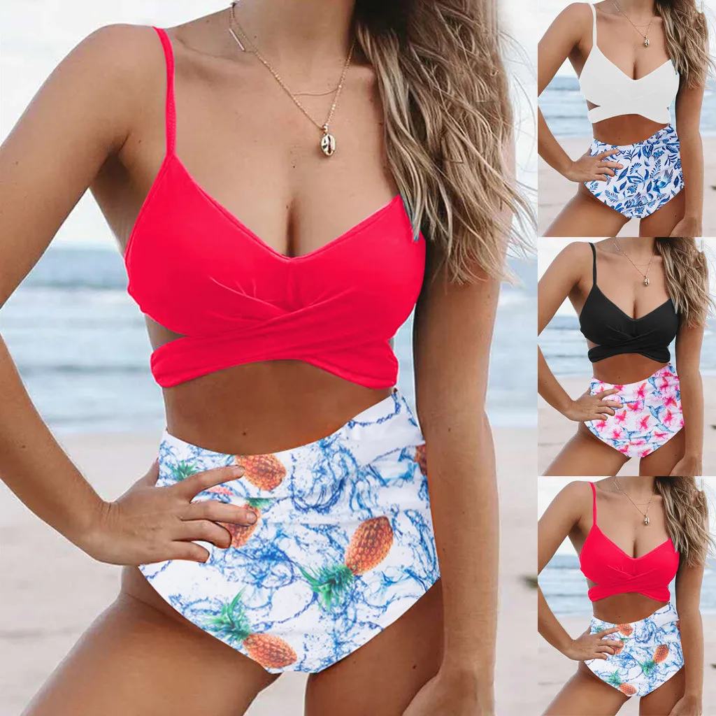 Новый цельный Печатный сексуальный комплект бикини из двух частей женский