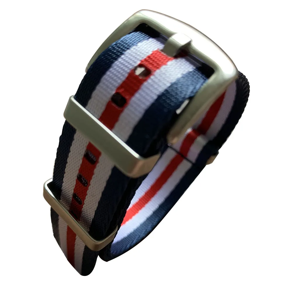 Blue White Red Seatbelt Nylon NATO Watch Band 20mm 22mm with Elite Buckles | Наручные часы