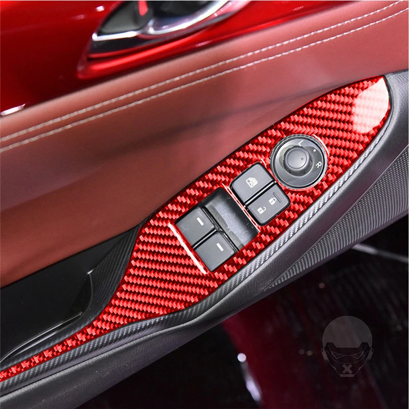 

2x Carbon Fiber Car Window Up And Down Button Panel Cover Trim Sticker For Mazda MX-5 Miata 2016-2020 Accessories