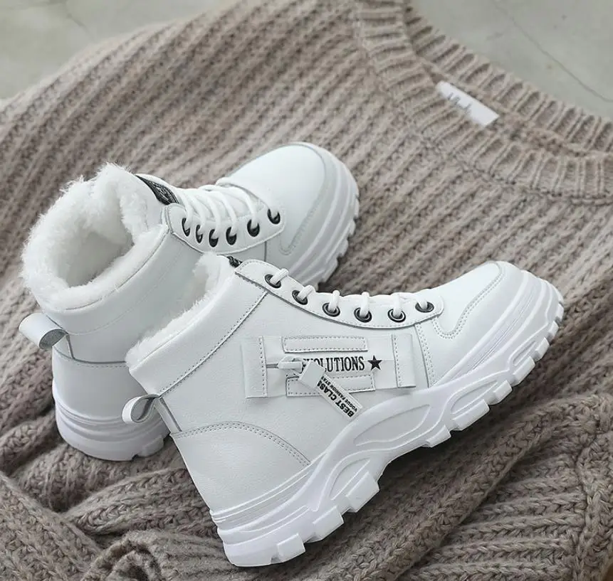 Botas mujer invierno Белые зимние кроссовки с высоким берцем классические женские