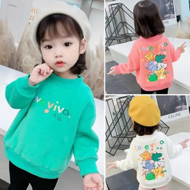 

2020 new winter clothes girls baby plus velvet thickened western fashionable cartoon warm sweater sweater factory direct sales