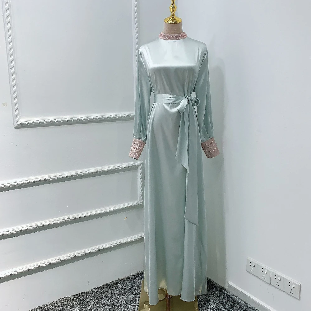 Винтажное кружевное атласное длинное платье с жемчужными бусинами в арабском