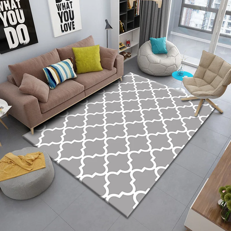

Nordic Simple Geometric Lattice Carpets for Living Room Area Light Grey Rug Hotel Study Balcony Anti-slip Bedroom Rugs Carpet