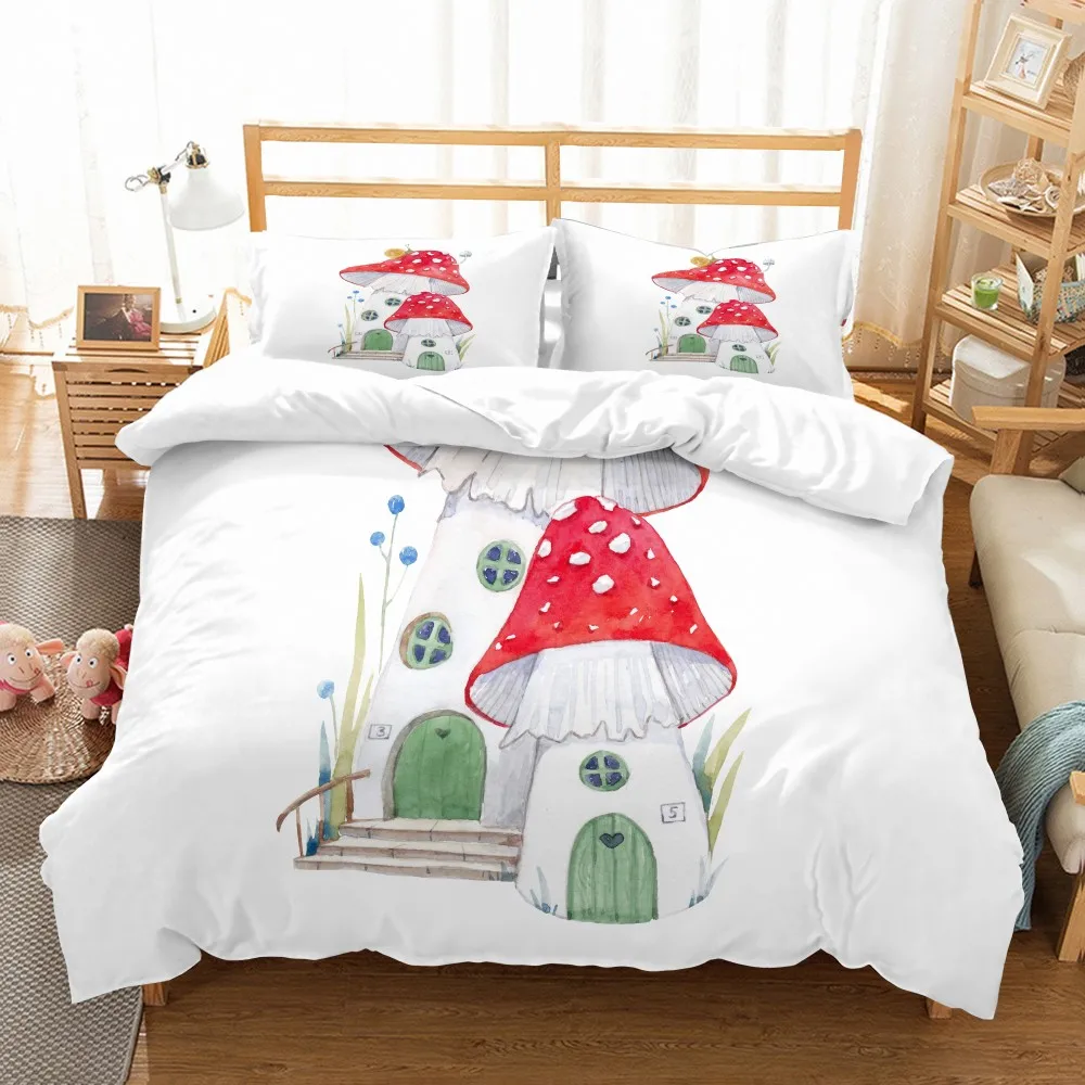 

Красочные грибной дом постельные принадлежности набор с 3D принтом пододеяльник набор Дети Постельное белье 2/3 шт покрывало наволочка двойная королева король размер