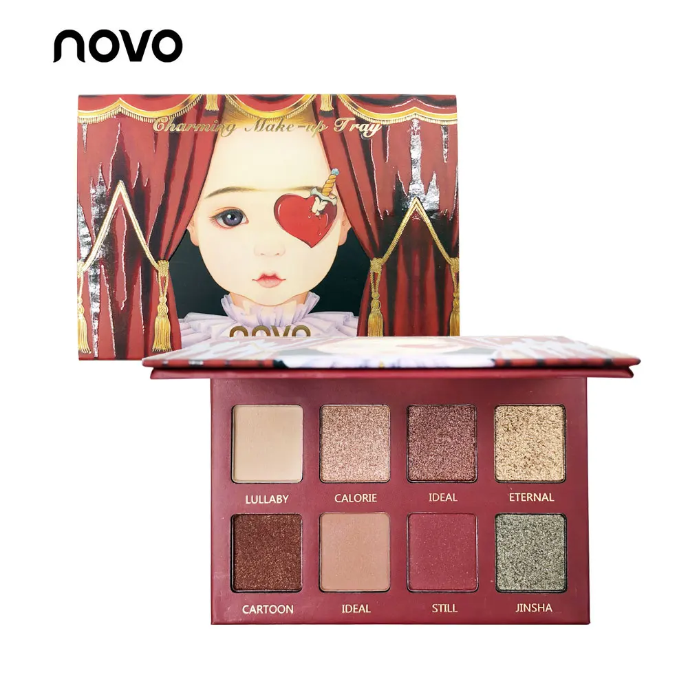 Палитра матовых мерцающих теней для век 8 цветов красный пигмент телесного цвета