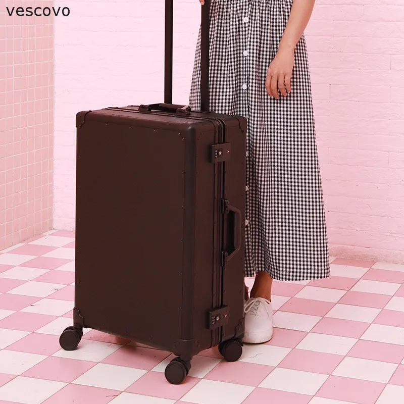 

vescovo 20"24Inch High grade Aluminum frame Rolling Luggage Spinner Retro Girl Cabin Suitcase Men business Trolley Case On Wheel