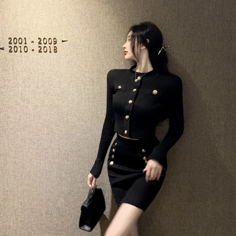 

Богиня 2021 осенний Молодежный Модный облегающий Универсальный кардиган с высокой талией костюм с юбкой