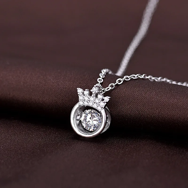 

s925 Sterling Silver Crown Necklace Temperament Net Red Same Style Clavicle Chain Korean Fashion Beating Heart Pendant Jewelry