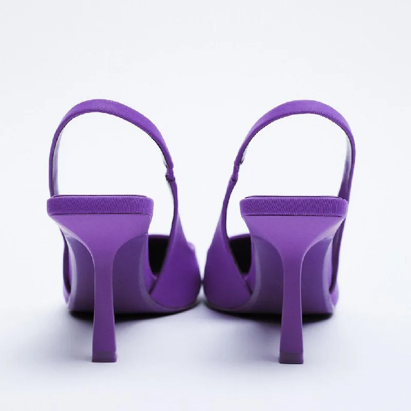 Luxury Women 9.5cm High Heels ZA Sandals Lady Purple Green Fetish Stiletto Slingback Shoes Summer Replica Designer Sandles | Обувь