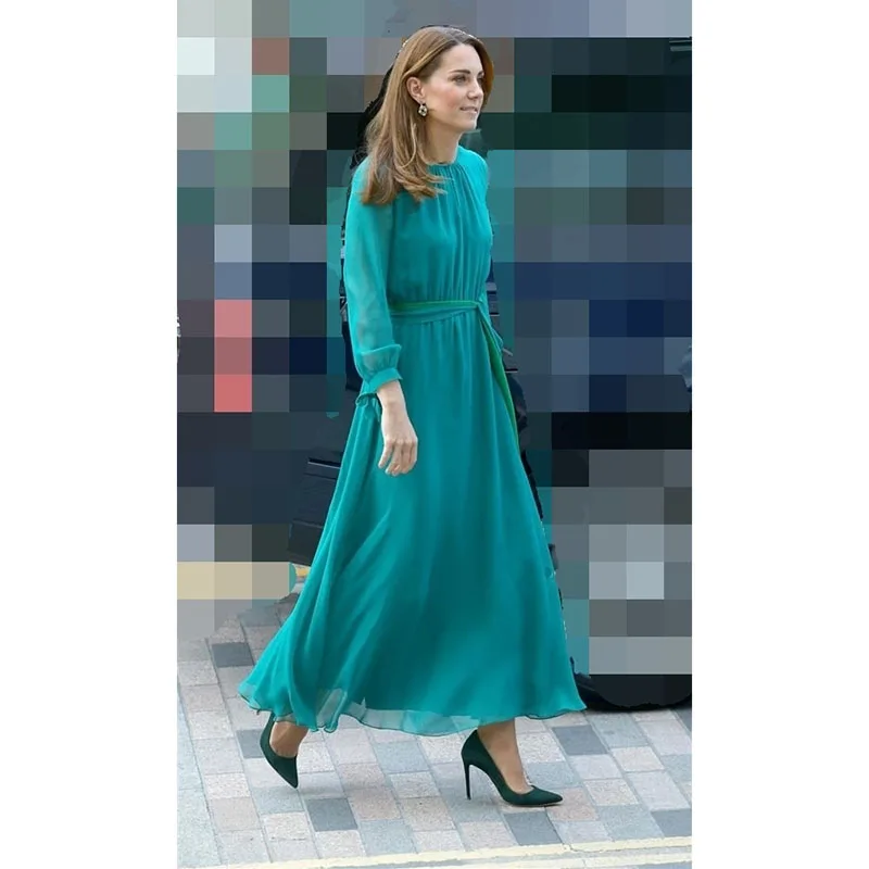 Платье принцессы Кейт Мидлтон 2020 женское платье с круглым вырезом длинным