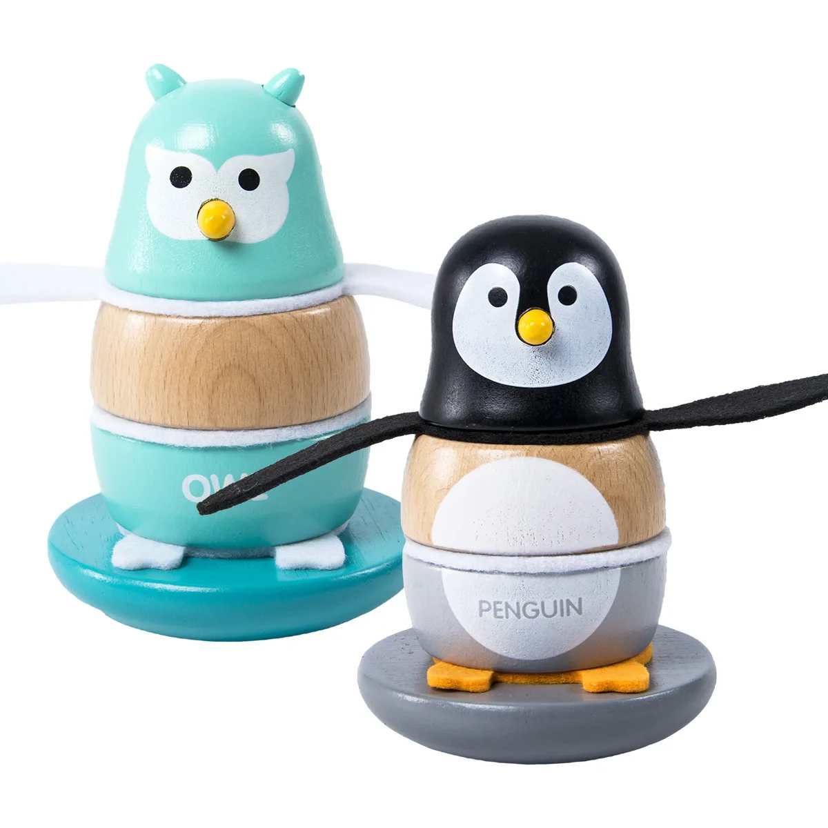

Cute Montessori Toy Wooden Penguin Tumbler Toy Baby Baby Fun Educational Toys for Children Wood Stack Building Block Game