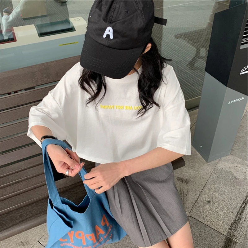 

Cotton T-Shirt Japan Korean Summer New Harajuku Style Print Letter Pattern Casual Half Sleeve All-Match Fashion Female Tops