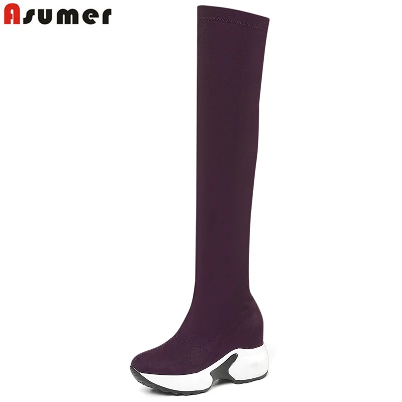 

Asumer Plus size 34-43 fashion stretch over the knee boots women platform thigh high boots quality fashion long boots female