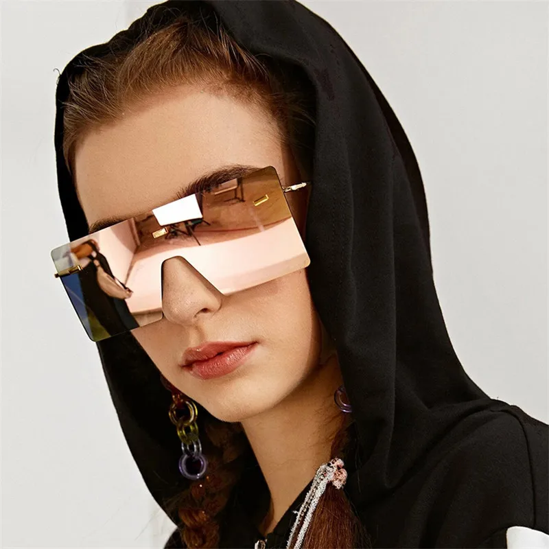 

One Piece Rimless Sunglasses Women Oversized Eyeglasses Square Gafas Gradient Female Shades Sun Glass Mirror Eyewear Ladies