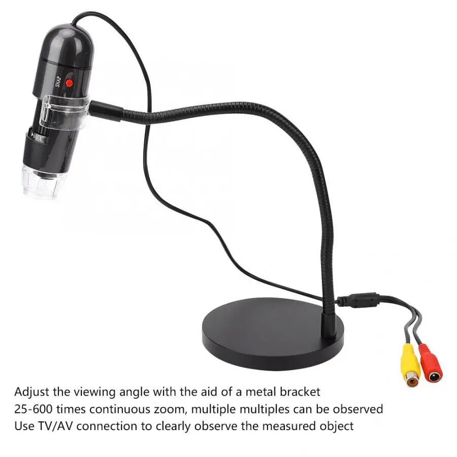 

25-600x TV/AV Digital Microscope 8 LED Magnifier Camera Endoscope with Metal Stand US 110-240V.