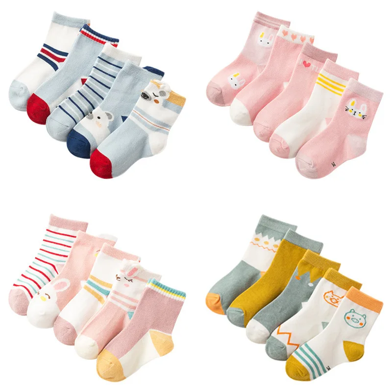 5 пар/партия новинка 2019 весенние детские носки Детские хлопковые средней высоты с