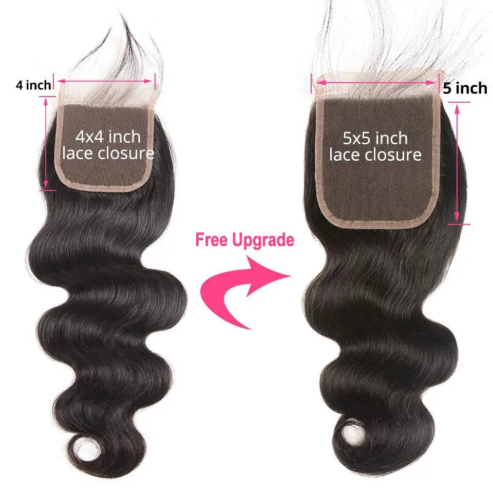 Body Wave Bundles With Closure 5x5 Free/Middle/Three Pre Plucked Malaysian Hair Remy | Шиньоны и парики