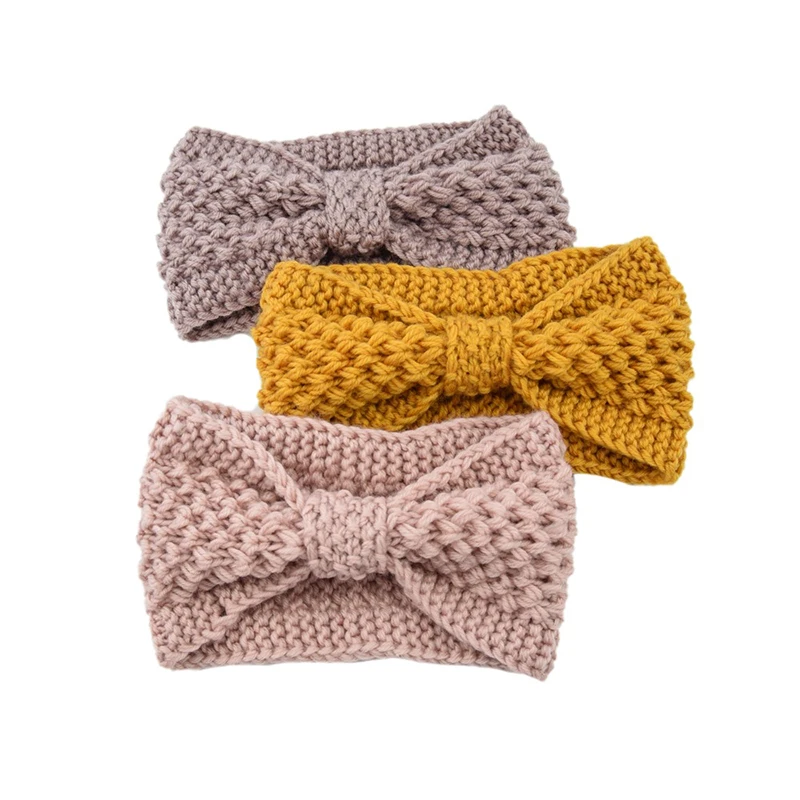 

Winter Ear Warmer Protector Headband For Women Soft Elastic Knitted Bow Head Wrap 2019 Handmade Hairband Sweet Hair Accessories