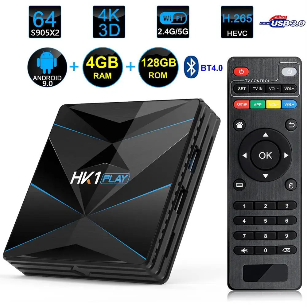 HK1 Play Android 9 0 Smart TV Box Amlogic S905X2 4 Гб ОЗУ 128 ПЗУ USB 3 BT4.0 2 4G 5G двойной WIFI 3D 4K H.265 медиаплеер |