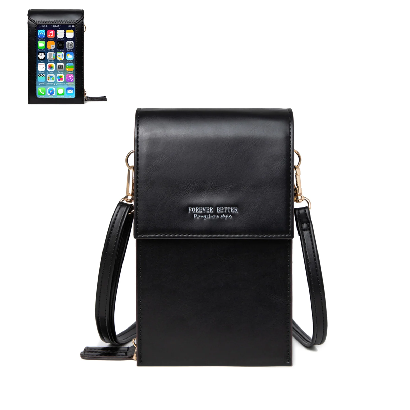 

Прямая поставка, водонепроницаемая женская сумка через плечо из искусственной кожи с сенсорным экраном, отделением для карт и 2 молниями