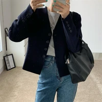 high waist fashion streetwear loose solid all match v neck vintage jackets office lady femme hot casual retro blazers
