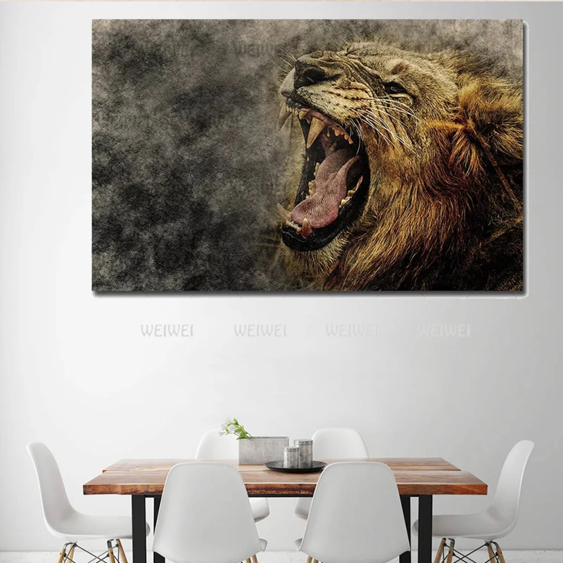 Плакат с большими зубьями льва животное домашняя настенная Картина на холсте