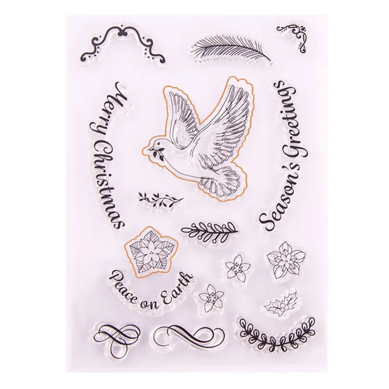 

Cutting Dies With Clear Stamp Of Peace Pigeon Feather Handbooking Set dIY Scrapbooking Paper Embossing Stencil Painting Seal
