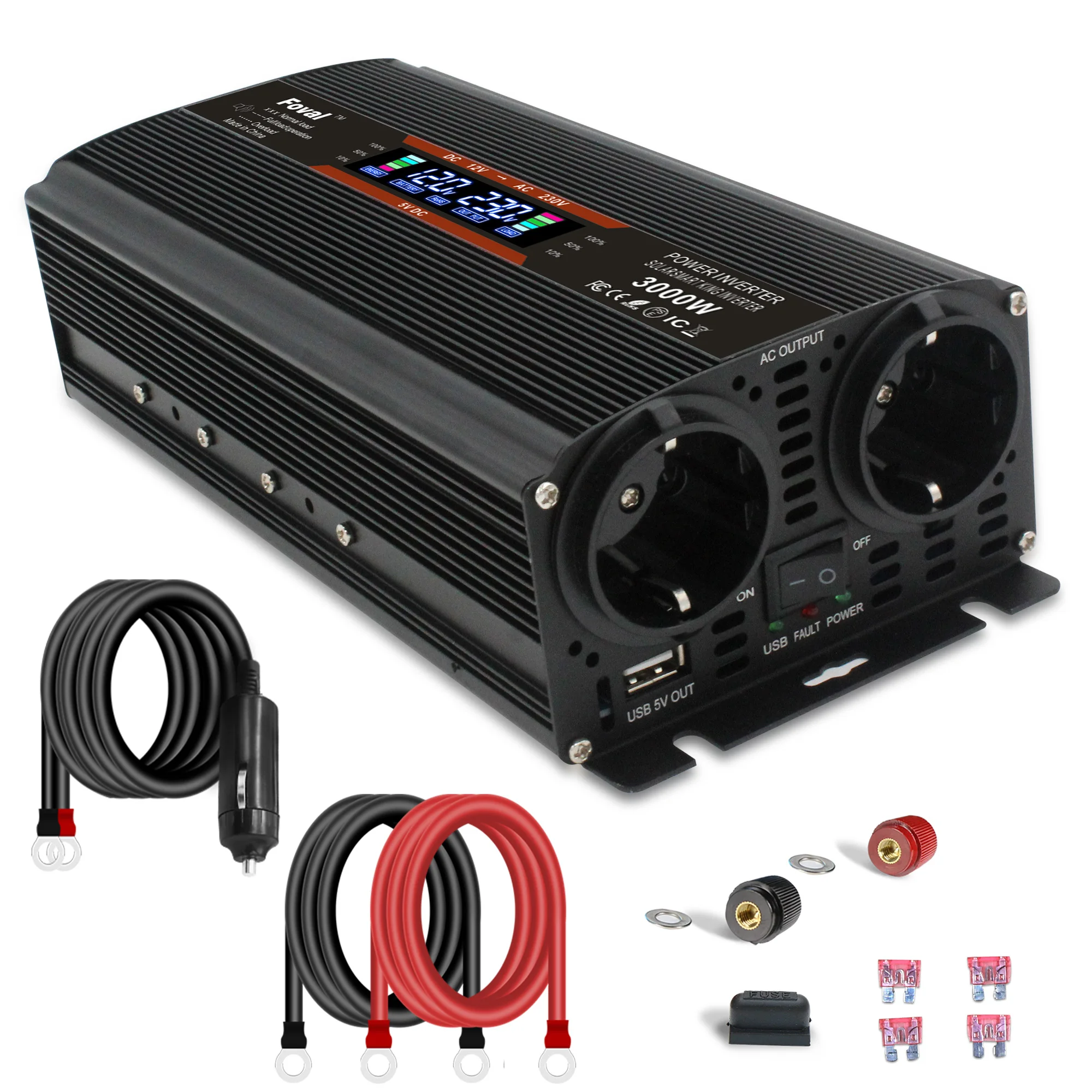 3000 Вт пик новый внешний страховой ЕС розетка двойной USB DC12V/24V к AC 230V Портативное