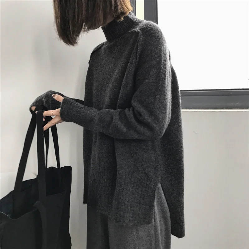 

Autumn and winter women's sweater casual solid color high neck long sleeve loose sweater