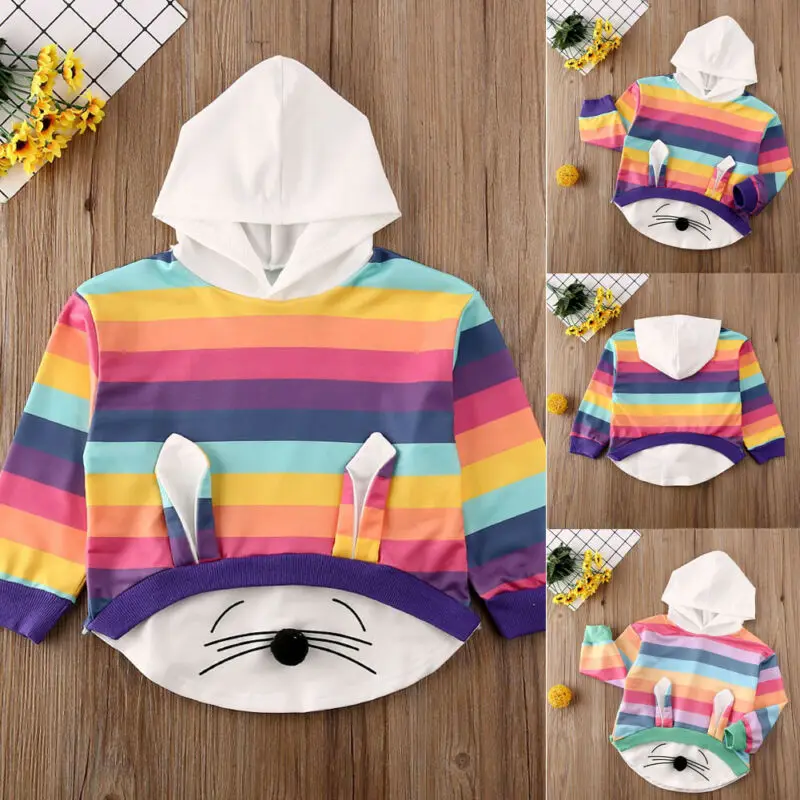 Детское Полосатое пальто с капюшоном и рисунком кролика для новорожденных