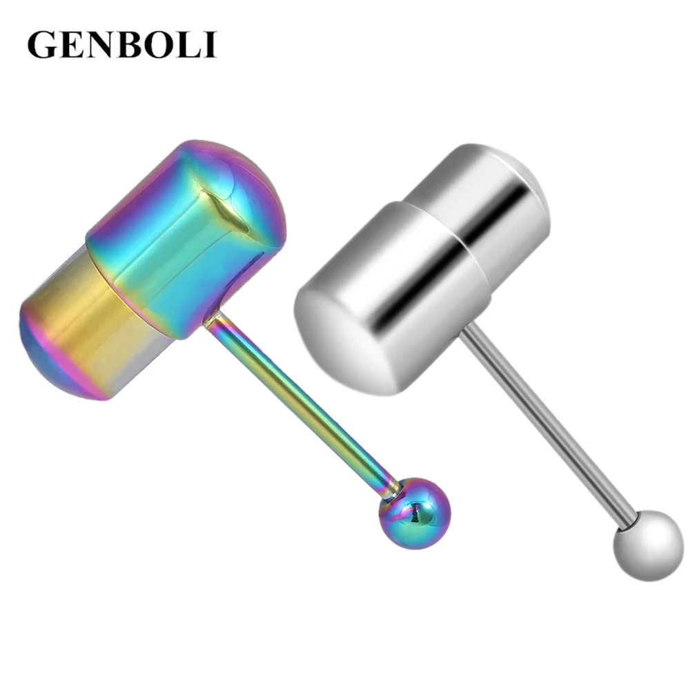 GENBOLI Rock Vibrating Tongue Ring Tongue Piercing Stainless Steel Body Jewelry With 2 Batteries Painless Health Jewelry