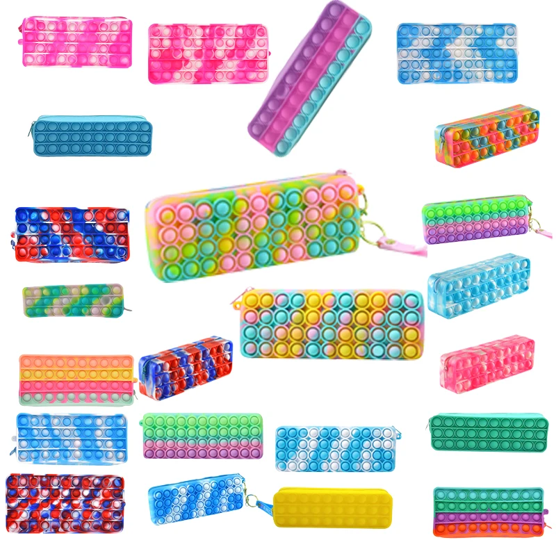 

Simple Fidget Toy Children Study Pencil Case Adult Stress Reliever Toys Sensory Silicone Bubble Stationery Storage Bag For Kids
