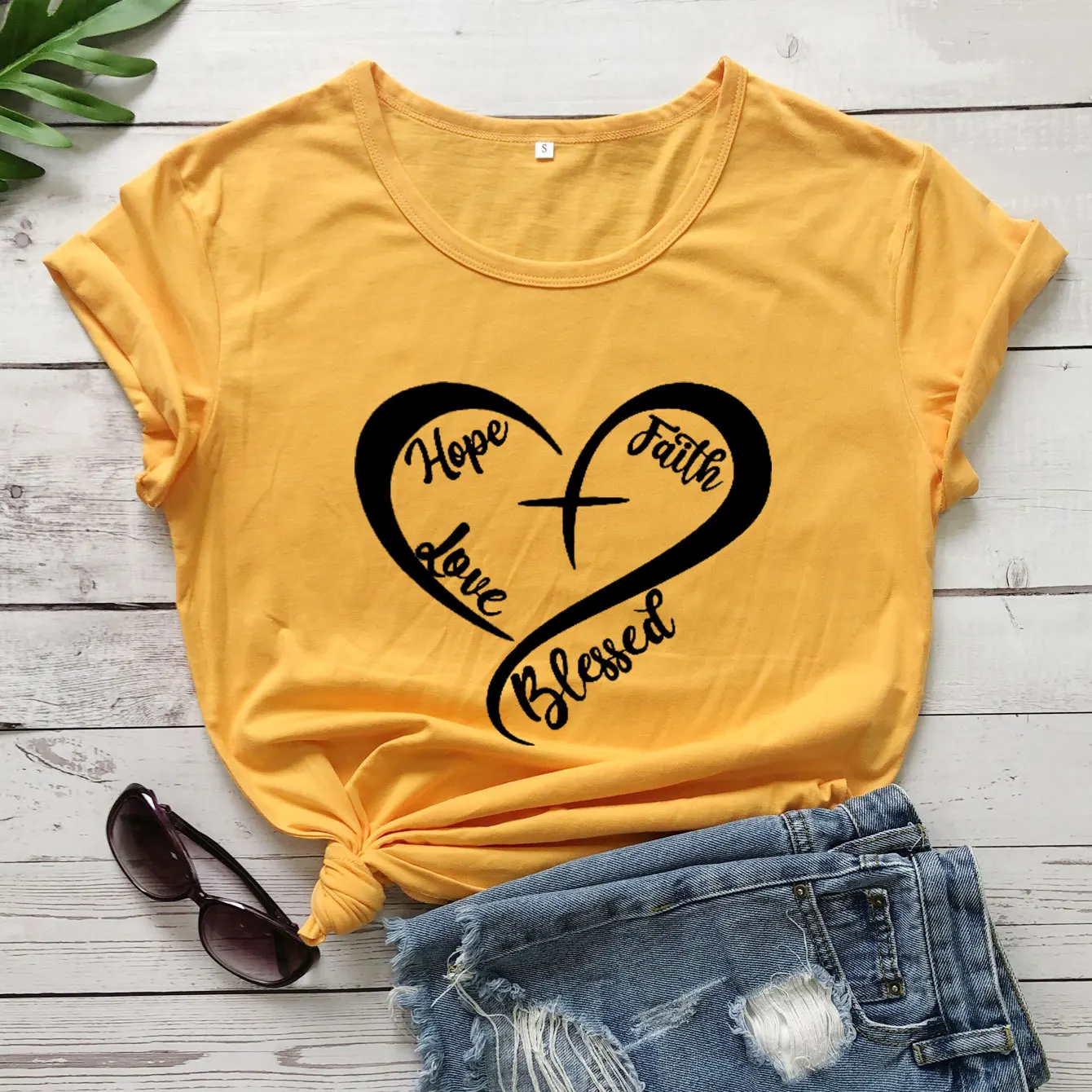 

100% Cotton Women T Shirt Hope Faith Love Blessed Heart Print Women T Shirt Short Sleeve O Neck Loose Tshirt Ladies Tee Shirt