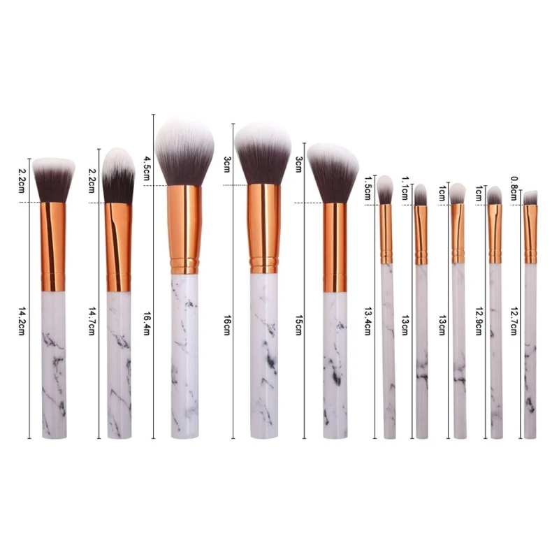 Макияж Красота кисточки набор с большой из искусственной кожи мраморный узор 10