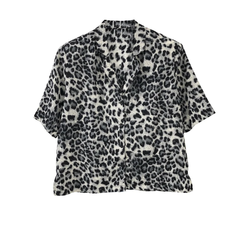 

Retro shoulder pad Chiffon leopard shirt women's summer new Korean loose and thin short sleeve top